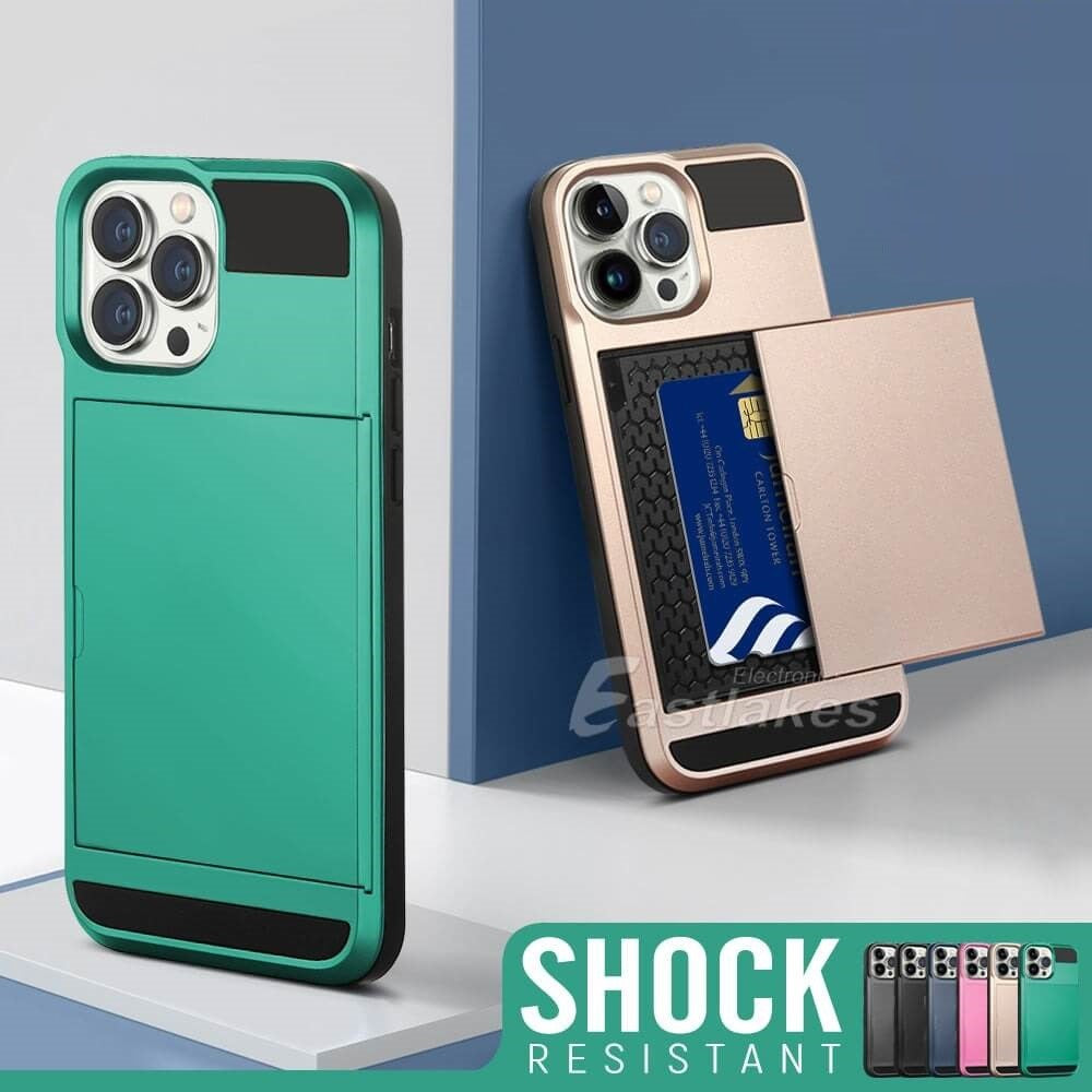 Shockproof Sliding Card Pocket Case Cover For iPhone 13 / 12 / 11 / XS / XR Series